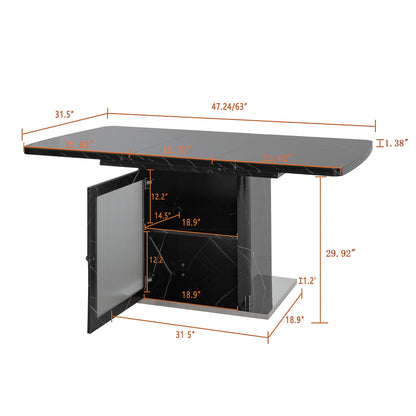 Modern Rectangle Dining Table With Stretchable Top, Storage Cabinet