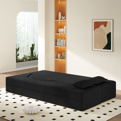 Modern Floor Sofa With 2 Pillows, Convertible Twin Size Folding Mattress For Living Room