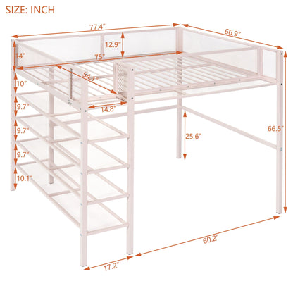 Loft Bed With 4 Tier Shelves And Storage