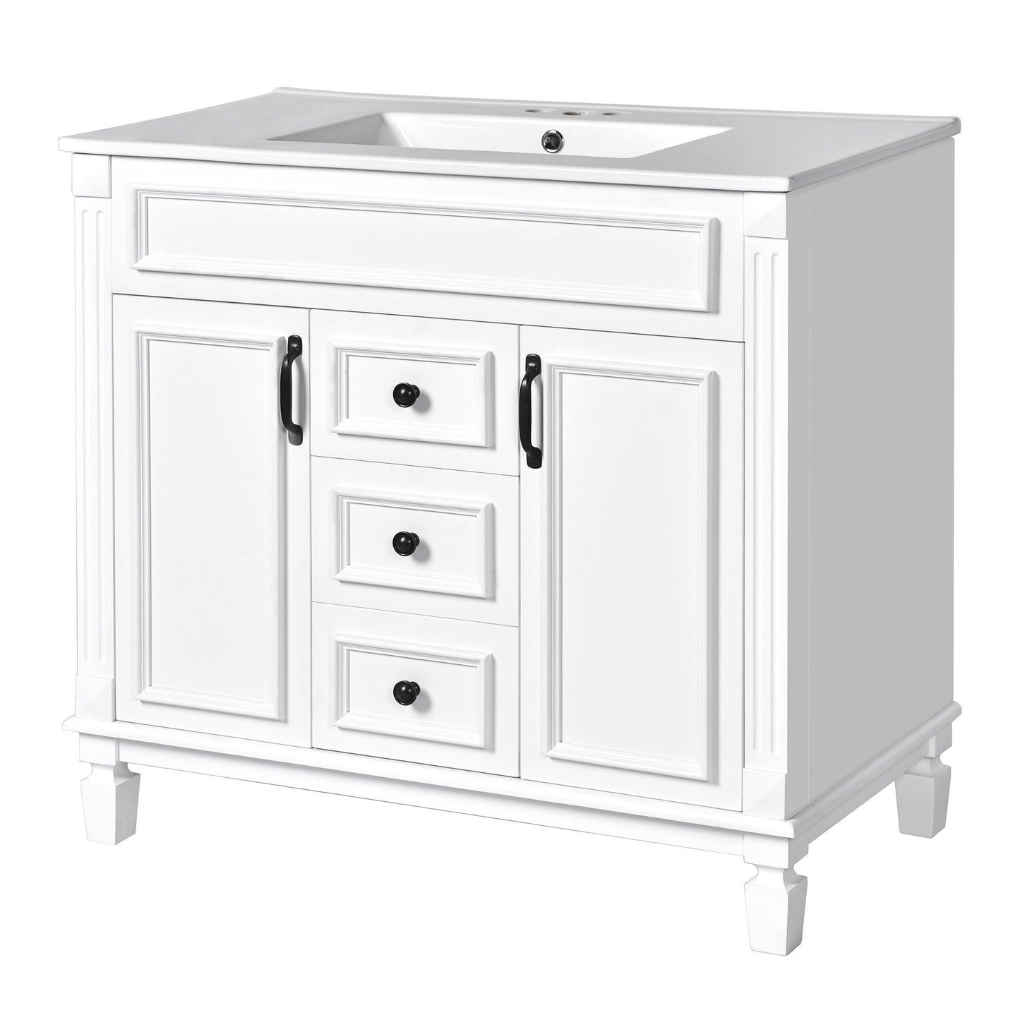 Bathroom Vanity With Top Sink, Basin On Cabinet With 2 Soft Closing Doors And 2 Drawers