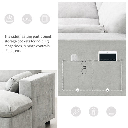 Modular Sectional With Storage Pockets, 5 Seat U Shaped Couch Set With Pillows, Free Combination Modern Cloud Sofa With 2 Movable Ottoman