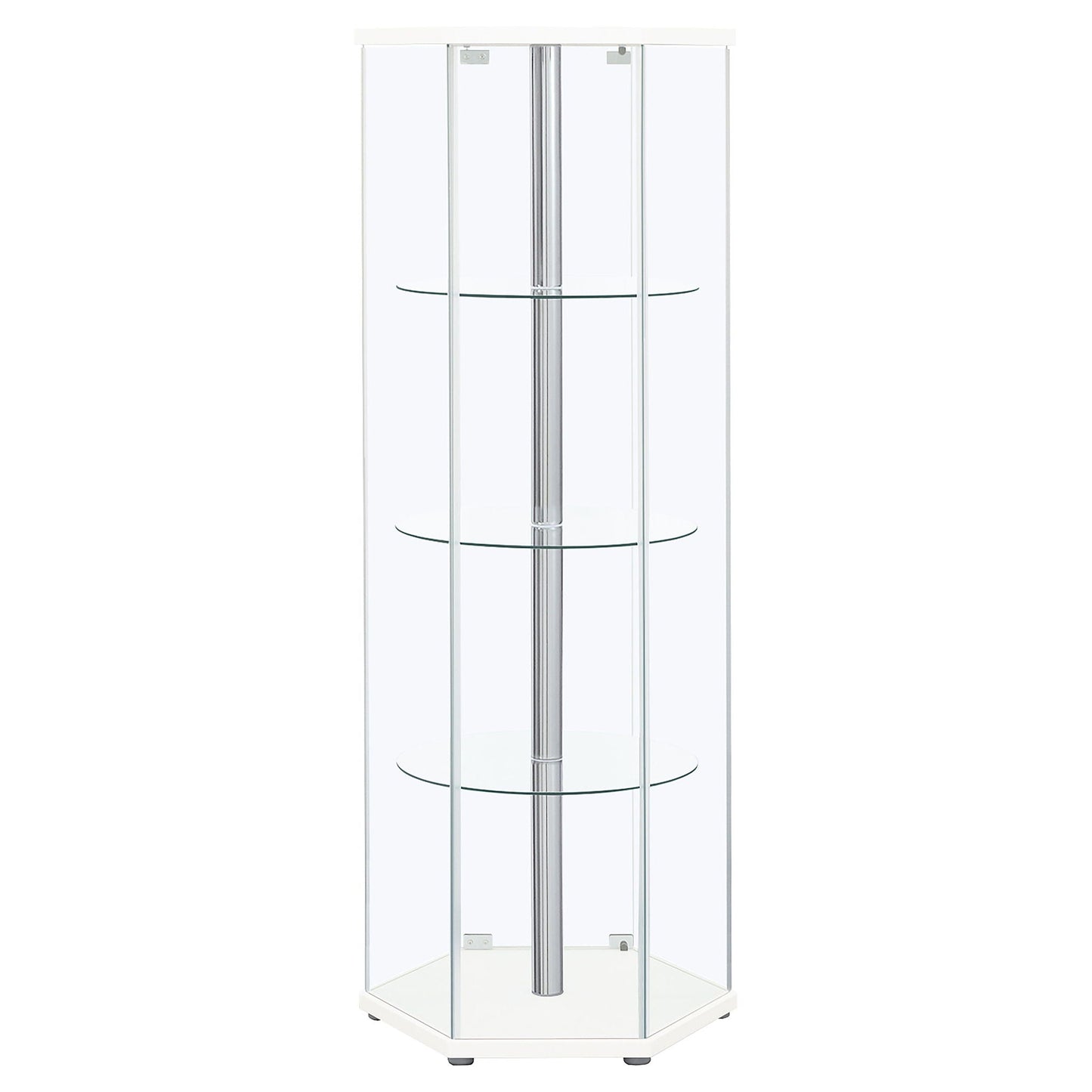 Zahavah 4-shelf Hexagonal Clear Glass Curio Cabinet White