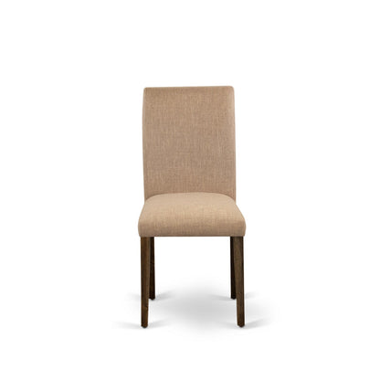 EAST WEST FURNITURE - CNAB5-77-47 - 5-Pc Dining Room Set- 4 Parson Dining Chairs and Kitchen Dining Table - Light Sable Linen Fabric Seat and Stylish Chair Back (Distressed Jacobean Finish)