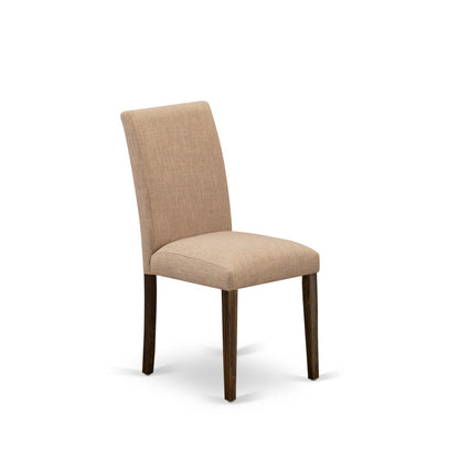 EAST WEST FURNITURE - CNAB7-77-47 - 7-Pc Dinette Room Set- 6 Dining Chairs and Rectangular Dining Table - Light Sable Linen Fabric Seat and High Chair Back (Distressed Jacobean Finish)