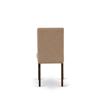 EAST WEST FURNITURE - CNAB5-77-47 - 5-Pc Dining Room Set- 4 Parson Dining Chairs and Kitchen Dining Table - Light Sable Linen Fabric Seat and Stylish Chair Back (Distressed Jacobean Finish)