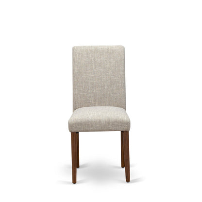 EAST WEST FURNITURE - CNAB7-NN-35 - 7-Pc Dining Room Set- 6 Dining Padded Chairs and dining table - Doeskin Linen Fabric Seat and High Chair Back (Antique Walnut Finish)