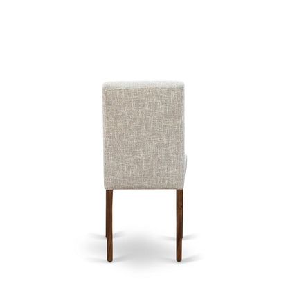 EAST WEST FURNITURE - CNAB7-NN-35 - 7-Pc Dining Room Set- 6 Dining Padded Chairs and dining table - Doeskin Linen Fabric Seat and High Chair Back (Antique Walnut Finish)