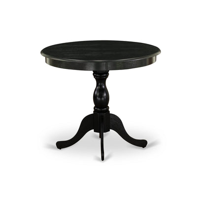 EAST WEST FURNITURE - AMVA5-BLK-W - 5-Piece Kitchen Dining Set- 4 Dining Chair and Modern Round Dining Table - Wooden Seat and Slatted Chair Back (Black Finish)
