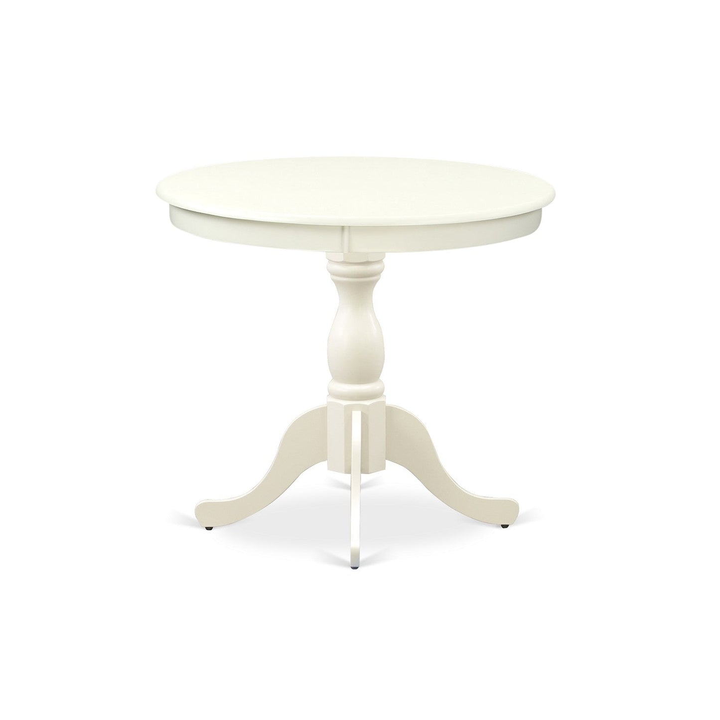 EAST WEST FURNITURE - AMVA3-LWH-C - 3-Piece Dinette Set- 2 Dining Room Chair and Round Dining Table - Linen Fabric Seat and Slatted Chair Back (linen white Finish)