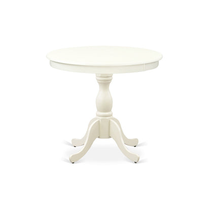 EAST WEST FURNITURE - AMVA5-LWH-C - 5-Piece Dinette Room Set- 4 dining room chairs and Wooden Dining Table - Linen Fabric Seat and Slatted Chair Back (linen white Finish)