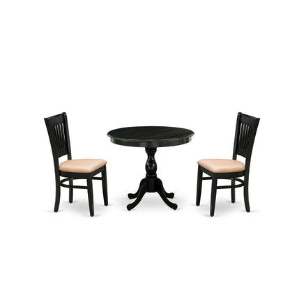 EAST WEST FURNITURE - AMVA3-BLK-C - 3-Pc Modern Dining Table Set- 2 Wood Dining Chair and Dining Room Table - Linen Fabric Seat and Slatted Chair Back (Black Finish)