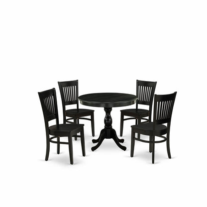 EAST WEST FURNITURE - AMVA5-BLK-W - 5-Piece Kitchen Dining Set- 4 Dining Chair and Modern Round Dining Table - Wooden Seat and Slatted Chair Back (Black Finish)