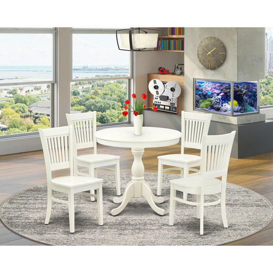 EAST WEST FURNITURE - AMVA5-LWH-W - 5-Pc Dinette Set- 4 dining room chairs and Modern dining room table - Wooden Seat and Slatted Chair Back (linen white Finish)