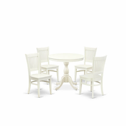 EAST WEST FURNITURE - AMVA5-LWH-W - 5-Pc Dinette Set- 4 dining room chairs and Modern dining room table - Wooden Seat and Slatted Chair Back (linen white Finish)