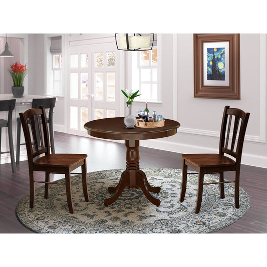 EAST WEST FURNITURE - ANDL3-MAH-W - 3-Piece Dinette Room Set- 2 Dining Room Chair and Dining Room Table - Wooden Seat and Slatted Chair Back - Mahogany Finish