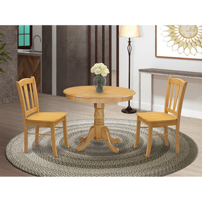 EAST WEST FURNITURE - ANDL3-OAK-W - 3-Piece Dinette Room Set- 2 Kitchen Dining Chair and Wooden Dining Table - Wooden Seat and Slatted Chair Back - Oak Finish