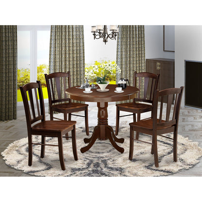 EAST WEST FURNITURE - ANDL5-MAH-W - 5-Piece Dining Room Table Set- 4 Wooden Chairs and Kitchen Table - Wooden Seat and Slatted Chair Back - Mahogany Finish