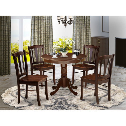 EAST WEST FURNITURE - ANDL5-MAH-W - 5-Piece Dining Room Table Set- 4 Wooden Chairs and Kitchen Table - Wooden Seat and Slatted Chair Back - Mahogany Finish