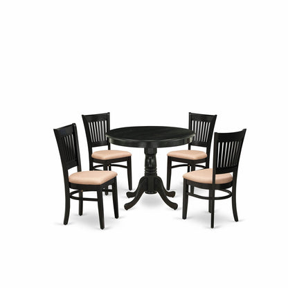 EAST WEST FURNITURE - ANVA5-BLK-C - 5-Pc Dinette Room Set- 4 Wooden Chair and Modern dining room table - Linen Fabric Seat and Slatted Chair Back (Black Finish)