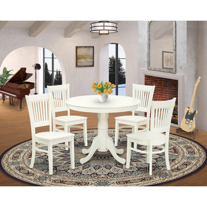 EAST WEST FURNITURE - ANVA5-LWH-W - 5-Piece Kitchen Dining Set- 4 Wooden Chairs and Dining Room Table - Wooden Seat and Slatted Chair Back (linen white Finish)