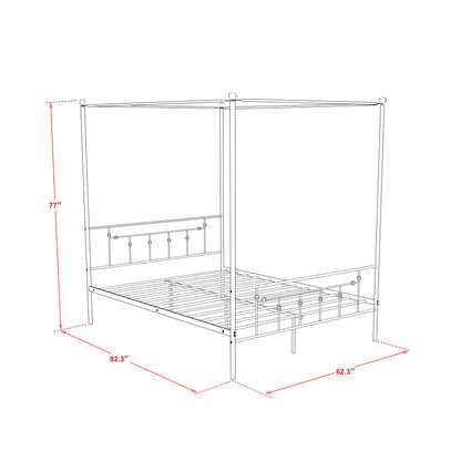 EAST WEST FURNITURE - ATQCWHI - Anniston Queen Bed with Luxurious Style Headboard and Footboard - Canopy Metal Frame in Powder Coating Linen white