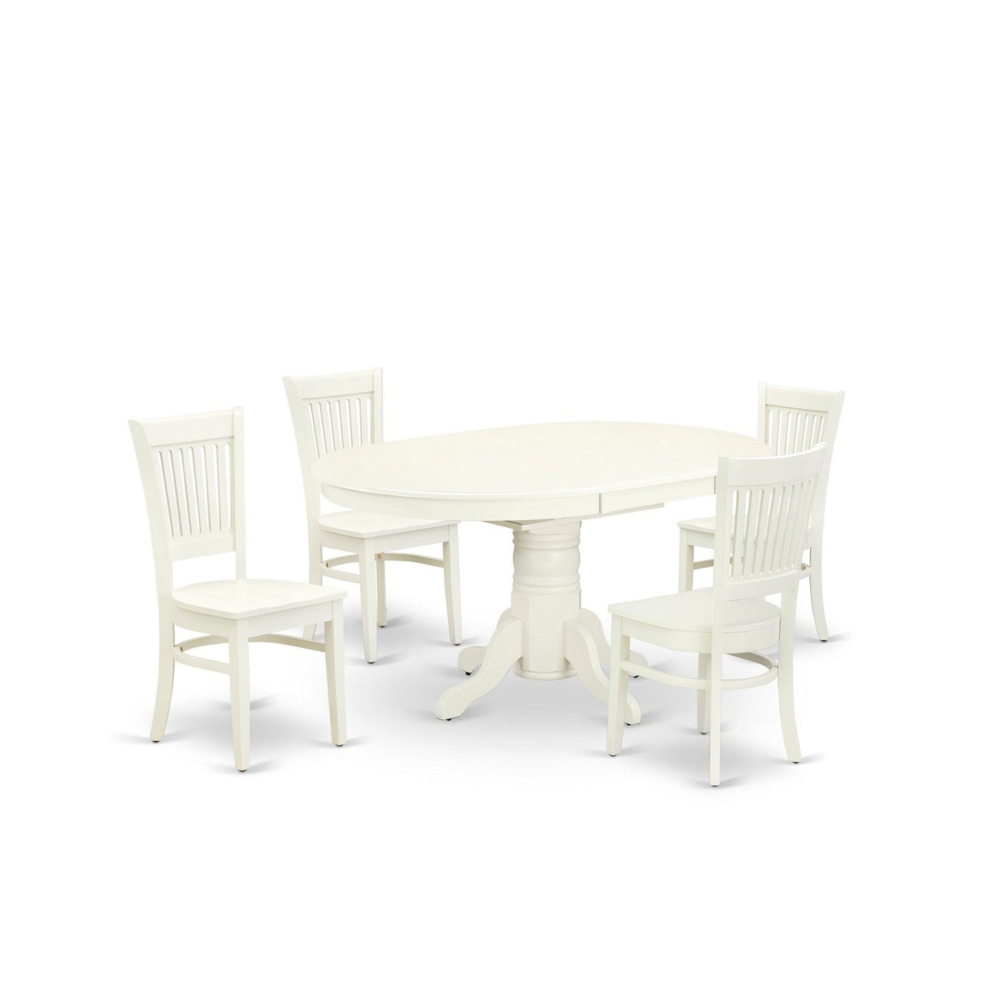 EAST WEST FURNITURE - AVVA5-LWH-W - 5-Piece Modern Dining Set- 4 Mid Century Chair with Wooden Seat and Slatted Chair Back - Removable leaf Oval Dining Table - linen white Finish