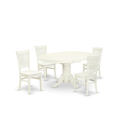 EAST WEST FURNITURE - AVVA5-LWH-W - 5-Piece Modern Dining Set- 4 Mid Century Chair with Wooden Seat and Slatted Chair Back - Removable leaf Oval Dining Table - linen white Finish