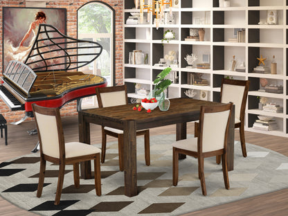EAST WEST FURNITURE - CNMZ5-N7-32 - 5-Piece Dinner Table Set - A Mid Century Dining Table and 4 Light Beige Linen Fabric Padded Wood Dining Chairs with Stylish High Back � (Distressed Jacobean Finish)