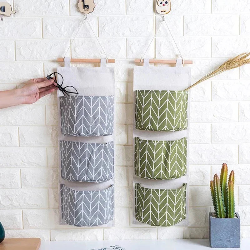 3 Pockets Tree leaf Hanging Storage Bag Wall Mounted Storage Bag Closet Bathroom Organizer Clothes Room Toys Pouch Home Decor