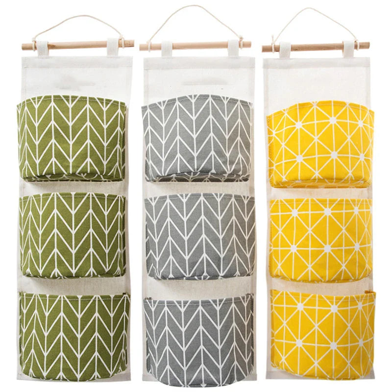 3 Pockets Tree leaf Hanging Storage Bag Wall Mounted Storage Bag Closet Bathroom Organizer Clothes Room Toys Pouch Home Decor