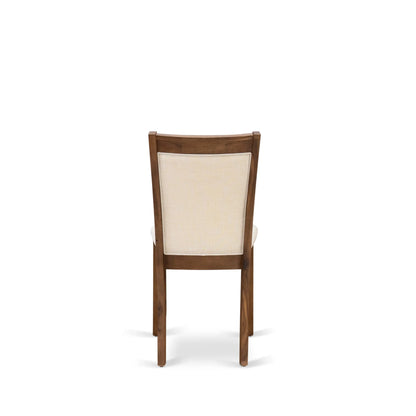 EAST WEST FURNITURE - CNMZ5-N7-32 - 5-Piece Dinner Table Set - A Mid Century Dining Table and 4 Light Beige Linen Fabric Padded Wood Dining Chairs with Stylish High Back � (Distressed Jacobean Finish)