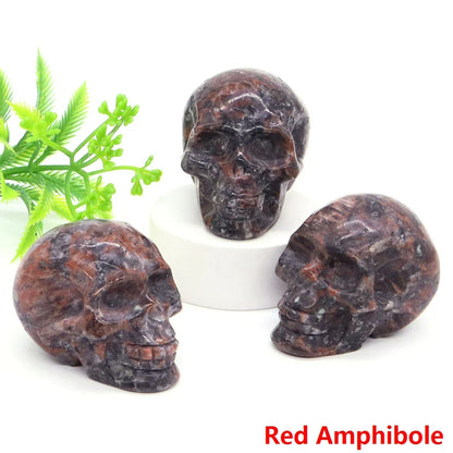 2" Skull Head Statue Natural Gemstone Healing Crystal Stone Carving Reiki Witchcraft Figurine Crafts Home Decor Halloween Gifts