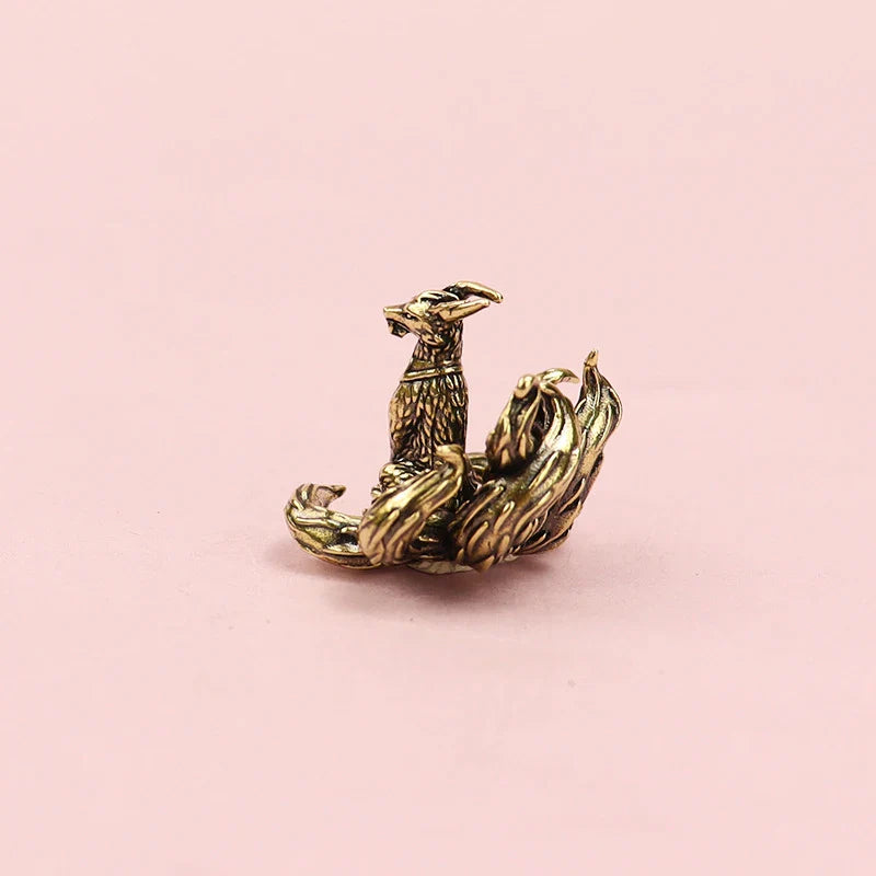 Miniature Antique Brass Lucky Nine Tailed Fox Figurines/Bat Ornament Copper Animal Mini Office Desktop Crafts Home Decor