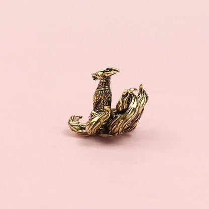 Miniature Antique Brass Lucky Nine Tailed Fox Figurines/Bat Ornament Copper Animal Mini Office Desktop Crafts Home Decor