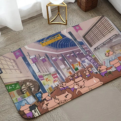 B-Buriburi-zaemon Floor Mat Graphic Printed Flannel Doormats For Bathroom Kitchen Entrance Carpet Home Decor