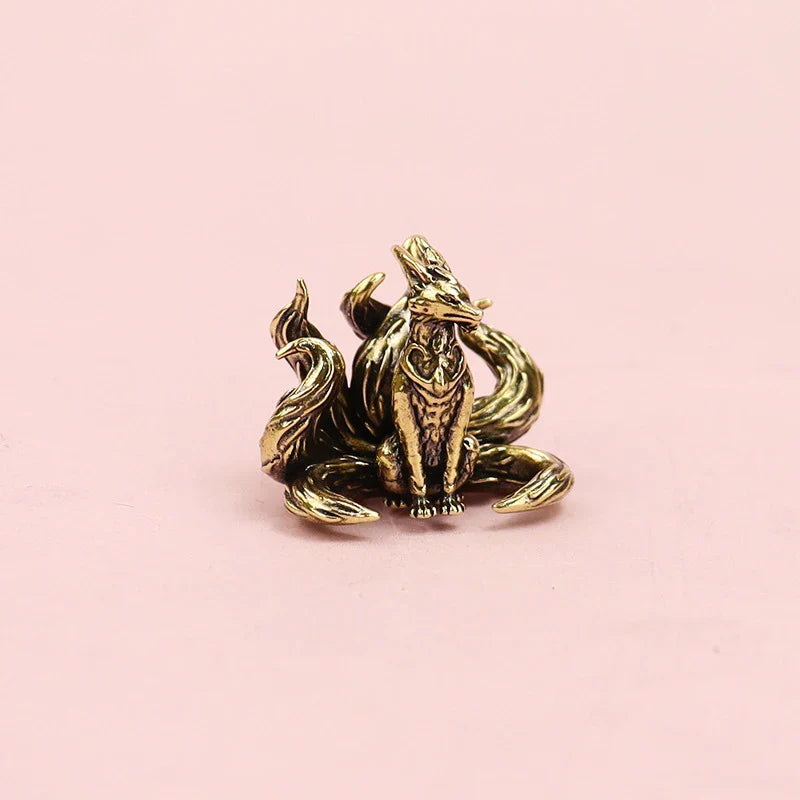 Miniature Antique Brass Lucky Nine Tailed Fox Figurines/Bat Ornament Copper Animal Mini Office Desktop Crafts Home Decor