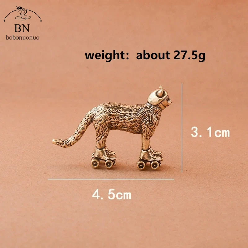 Copper Ski cat Small Ornaments Solid Brass Antique Animal Sculpture Crafts Desk Tea Table Decoration Home Decor for Living Room