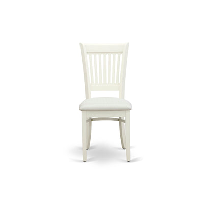 EAST WEST FURNITURE - AVVA5-LWH-C - 5-Pc Dinette Room Set- 4 Mid Century Dining Chairs with Linen Fabric Seat and Slatted Chair Back - Removable leaf Wood Dining Table - linen white Finish
