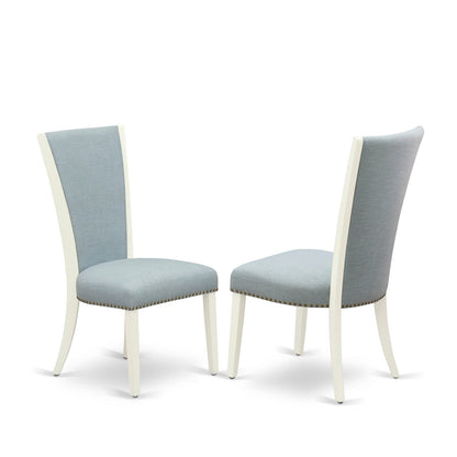 EAST WEST FURNITURE - ANVE5-LWH-15 - 5 Piece Dining Room Set - 4 Baby Blue Linen Fabric Kitchen Chairs with High Back and 1 Modern Dining Room Table - linen white Finish