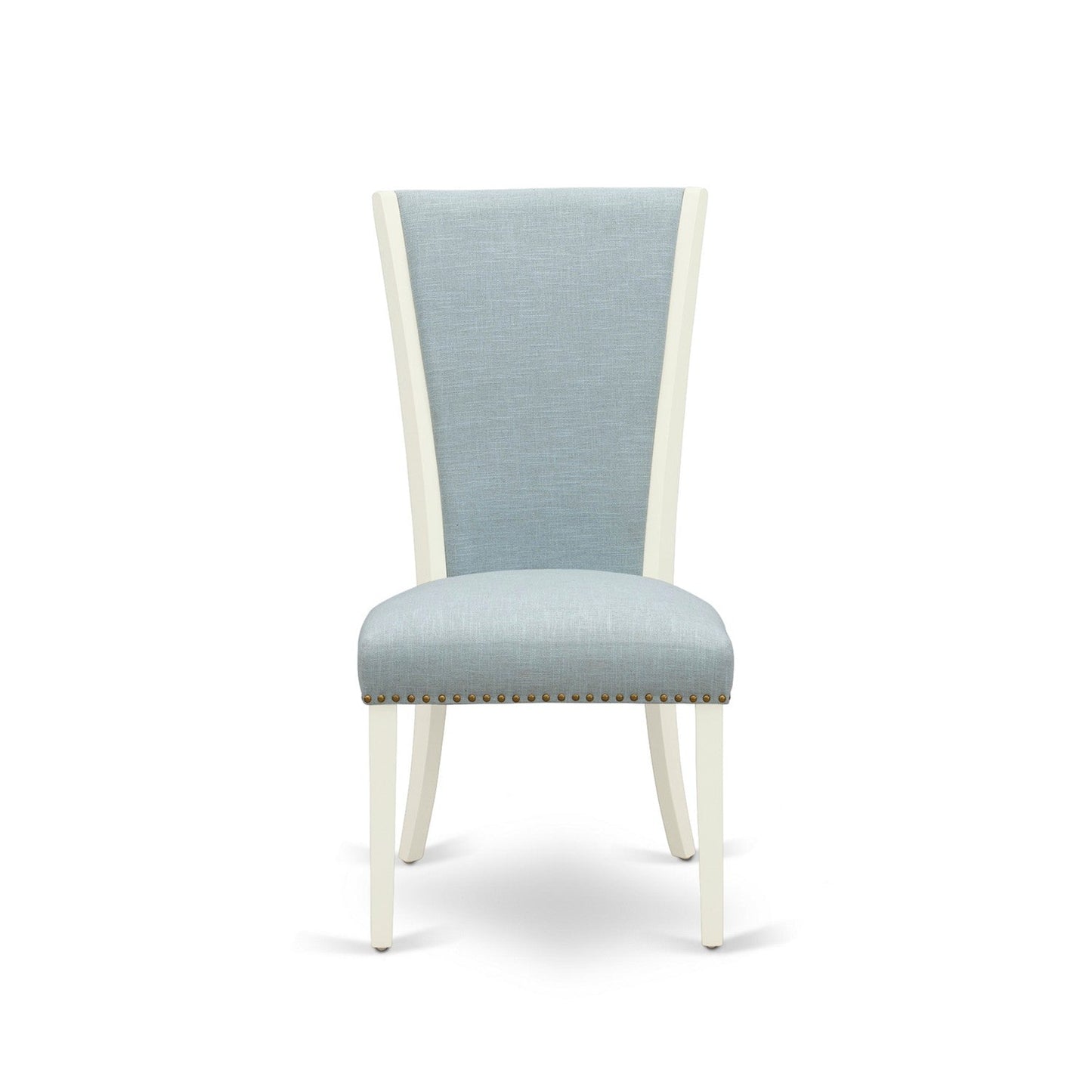 EAST WEST FURNITURE - AVVE7-LWH-15 - 7 Piece Dining Room Table Set - 6 Baby Blue Linen Fabric Dining Room Chairs with High Back and 1 Oval Dining Table - Removable leaf - linen white Finish