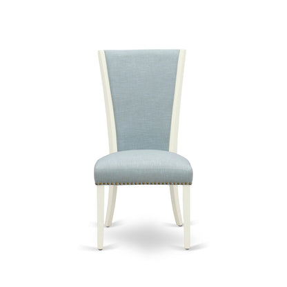 EAST WEST FURNITURE - ANVE3-LWH-15 - 3 Pc Dining Room Set - 2 Baby Blue Linen Fabric Dining Chairs with High Back and 1 Removable leaf Dining Room Table - linen white Finish