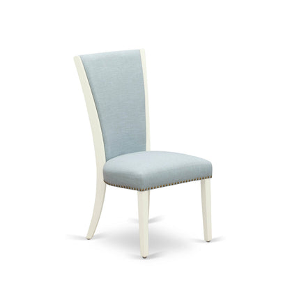 EAST WEST FURNITURE - BOVE5-WHI-15 - 5 Pc Modern Dining Table Set - 4 Baby Blue Linen Fabric Mid Century Dining Chairs with High Back and 1 Modern Dining Table - linen white Finish