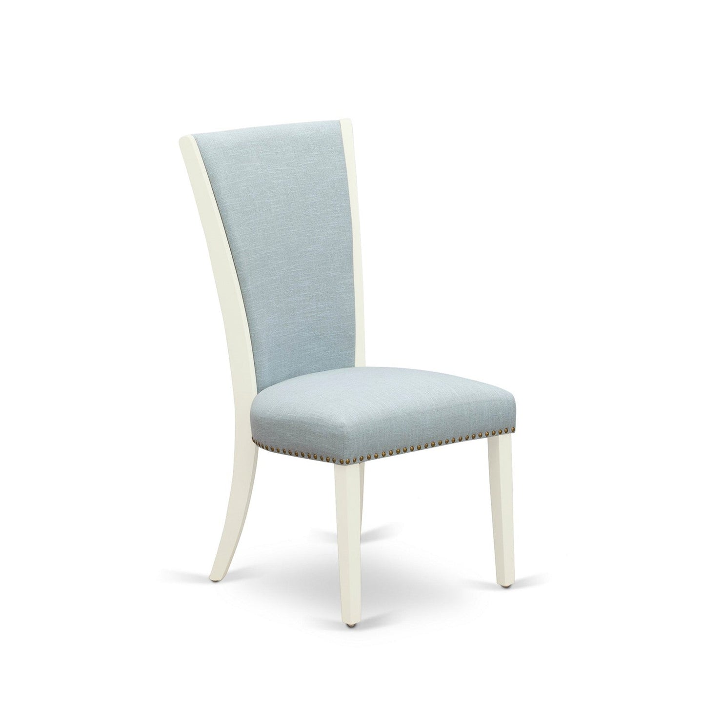 EAST WEST FURNITURE - ANVE3-LWH-15 - 3 Pc Dining Room Set - 2 Baby Blue Linen Fabric Dining Chairs with High Back and 1 Removable leaf Dining Room Table - linen white Finish