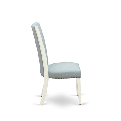 EAST WEST FURNITURE - BOVE3-WHI-15 - 3 Piece Dining Table Set - 2 Baby Blue Linen Fabric Kitchen Chairs with High Back and 1 Modern Rectangular Dining Table - linen white Finish
