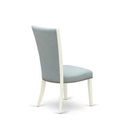 EAST WEST FURNITURE - AVVE7-LWH-15 - 7 Piece Dining Room Table Set - 6 Baby Blue Linen Fabric Dining Room Chairs with High Back and 1 Oval Dining Table - Removable leaf - linen white Finish