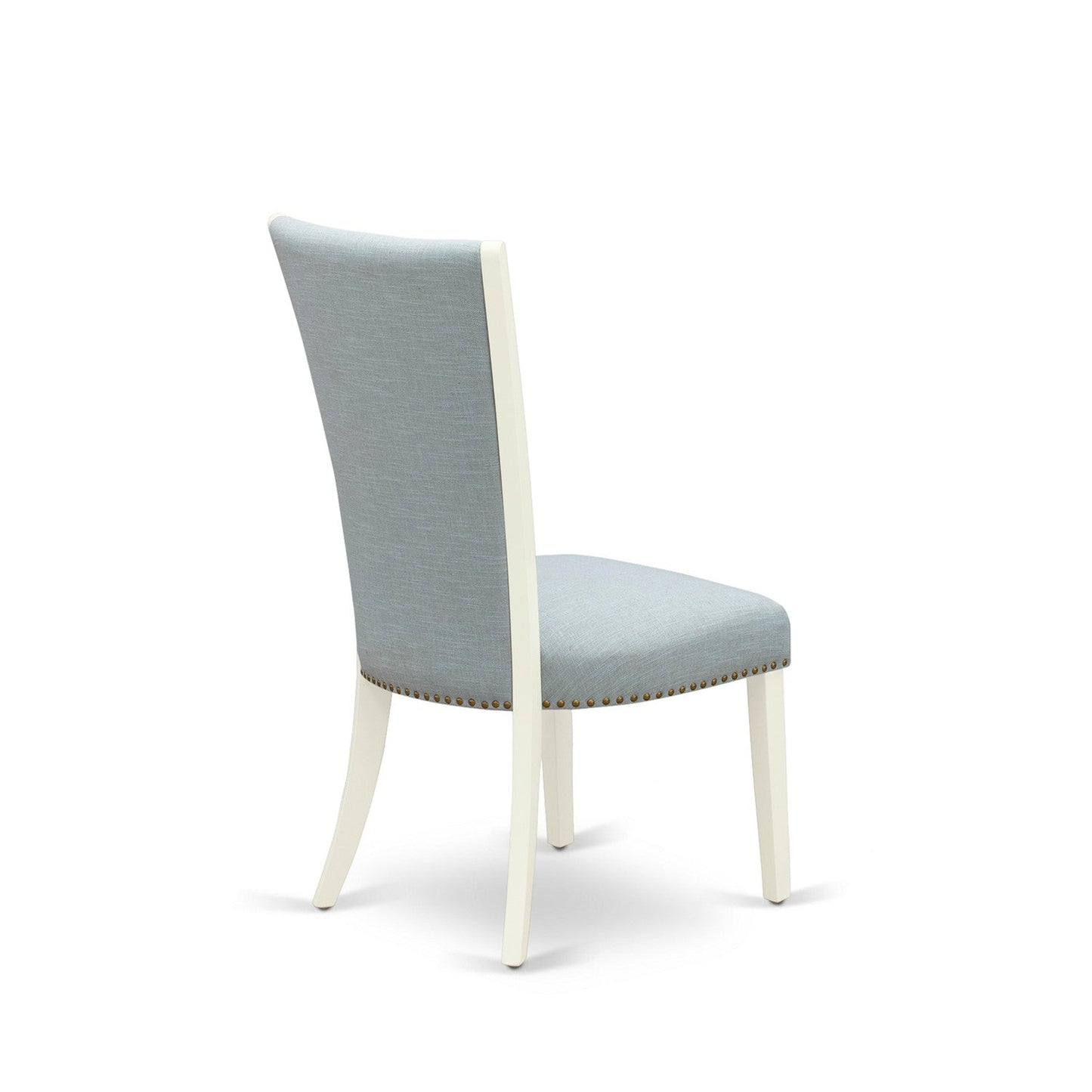 EAST WEST FURNITURE - CAVE5-LWH-15 - 5 Piece Dining Table Set - 4 Baby Blue Linen Fabric Dining Chairs with High Back and 1 Wooden Dining Table - linen white Finish