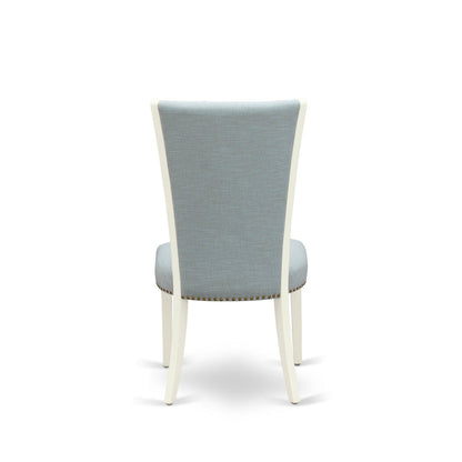 EAST WEST FURNITURE - CAVE7-LWH-15 - 7 Piece Dining Room Set - 6 Baby Blue Linen Fabric Dining Padded Chairs with High Back and 1 Kitchen Dining Table - linen white Finish