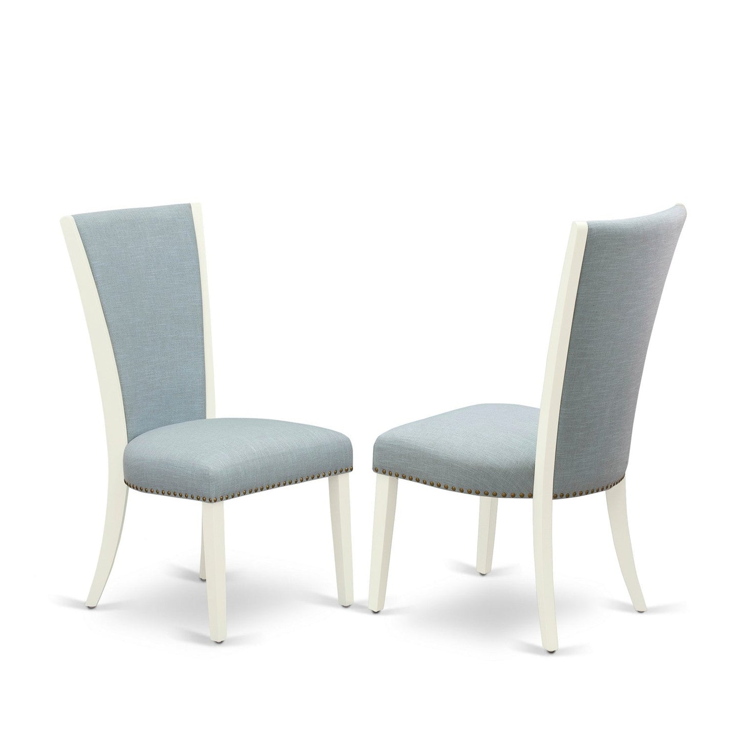 EAST WEST FURNITURE - BOVE5-WHI-15 - 5 Pc Modern Dining Table Set - 4 Baby Blue Linen Fabric Mid Century Dining Chairs with High Back and 1 Modern Dining Table - linen white Finish
