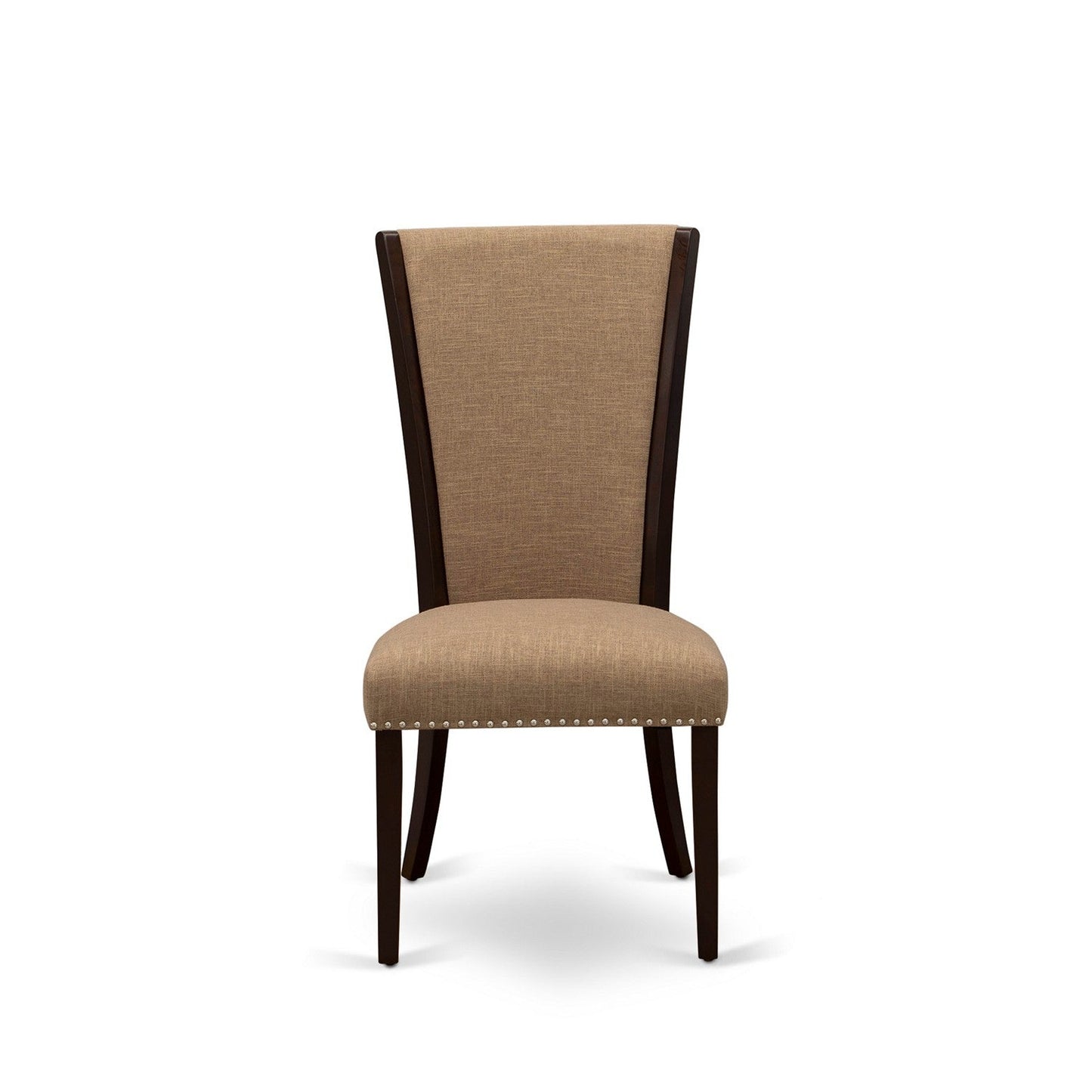 EAST WEST FURNITURE - CAVE7-MAH-47 - 7 Pc Modern Dining Table Set - 6 Light Sable Linen Fabric Kitchen Chairs with High Back and 1 Dining Table - Mahogany Finish