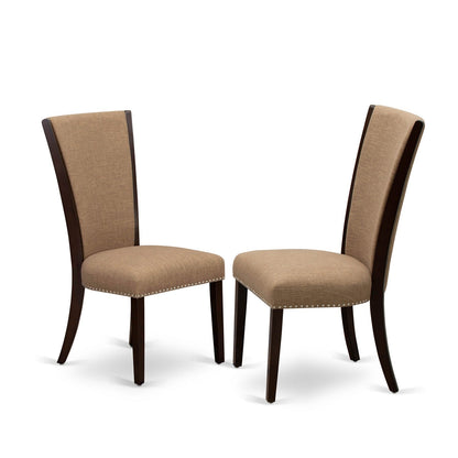 EAST WEST FURNITURE - CAVE7-MAH-47 - 7 Pc Modern Dining Table Set - 6 Light Sable Linen Fabric Kitchen Chairs with High Back and 1 Dining Table - Mahogany Finish
